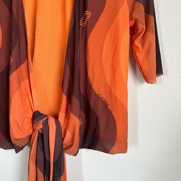 Ganni Orange Printed Mesh Wrap Top - Picture 4 of 13